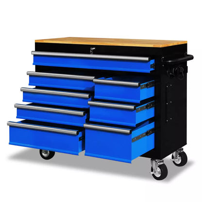 HORUSDY 42 inch 8 Drawer Tool Cabinet 1000 lbs Wood Top Power Strip Casters Blue