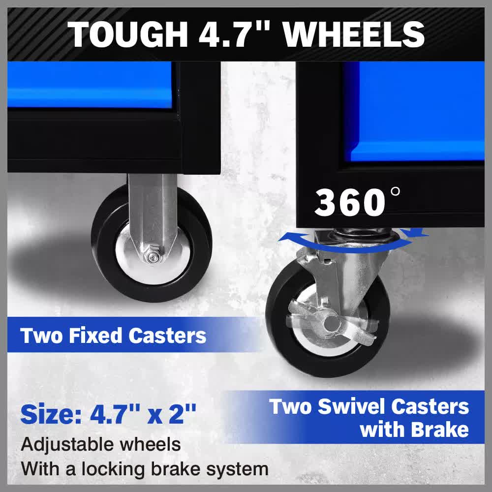 HORUSDY 42 inch 8 Drawer Tool Cabinet 1000 lbs Wood Top Power Strip Casters Blue