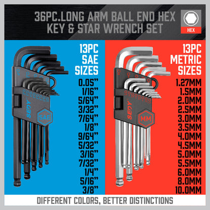 36-Piece Hex Key and Torx Key Set Metric & Imperial Allen Wrench with T-Handle