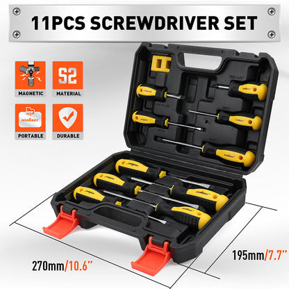 11-Pieces Magnetic Screwdriver Set with Case Magnetizer Demagnetizer Flat Head