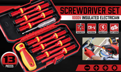 SEDY 13Pcs 1000V Magnetic Insulated Electrician Screwdriver Set VDE Certified