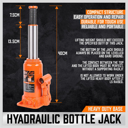 10 Ton Hydraulic Bottle Jack w/Safety Valve Car Van Truck Caravan Lift SUV 4WD