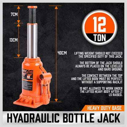 12 Ton Hydraulic Bottle Jack Car Lifter Safety Valve Caravan 4WD Heavy Duty