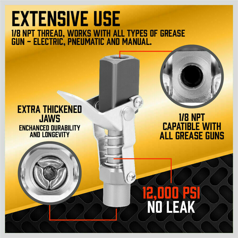 Grease Gun Coupler Quick Release & Lock 1/8‘’ NPT Rated 10,000 PSI Storage Case