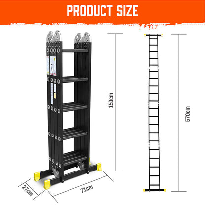 HORUSDY 5.7M Aluminium Folding Step Ladder Extension Multi-Purpose Ladders 150KG