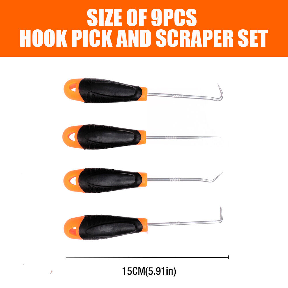 9pc Hook and Pick Tool Set Scraper ,Large Full & Small Mini Size Non-slip Handle