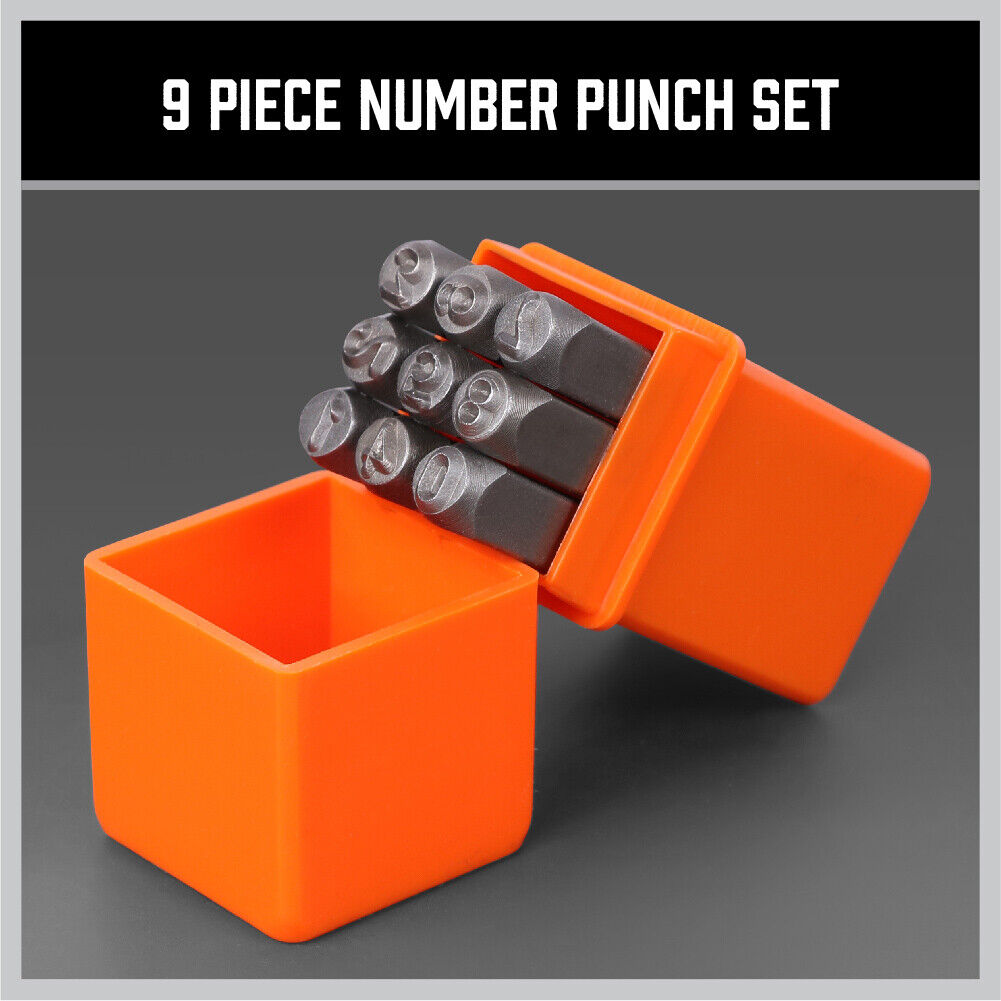 9Pc 6mm Number Stamp Punches Set Metal Plastic Wood Leather With Storage Case