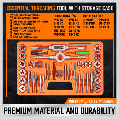 40Pc Tap And Die Set Imperial SAE Screw Screwdriver Thread Drill W/t Pitch Gauge