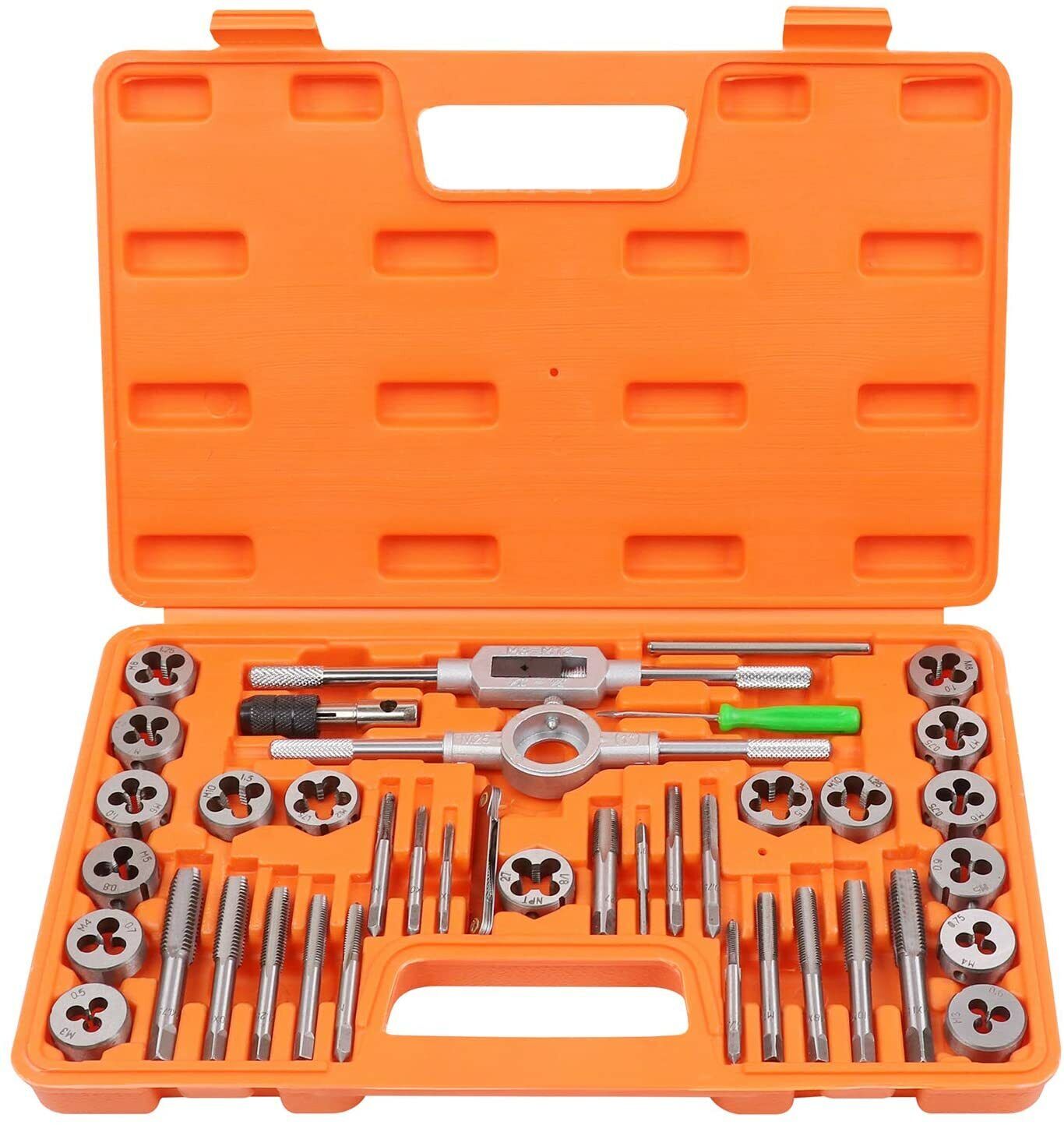 60Pc Tap And Die Set Metric Imperial Screw Screwdriver Thread Drill Pitch Gauge