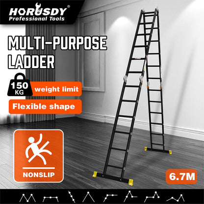 HORUSDY 6.7M Aluminium Folding Step Ladder Extension Multi-Purpose Ladders 150KG