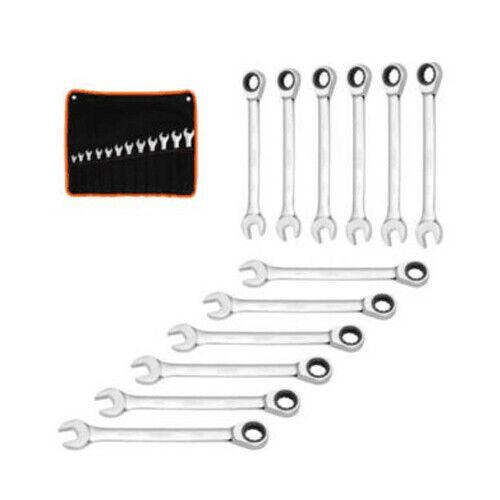 12Pc Ratchet Spanner Set Metric Open & Ring Wrenches 8-19mm CR-V + Rolling Bag