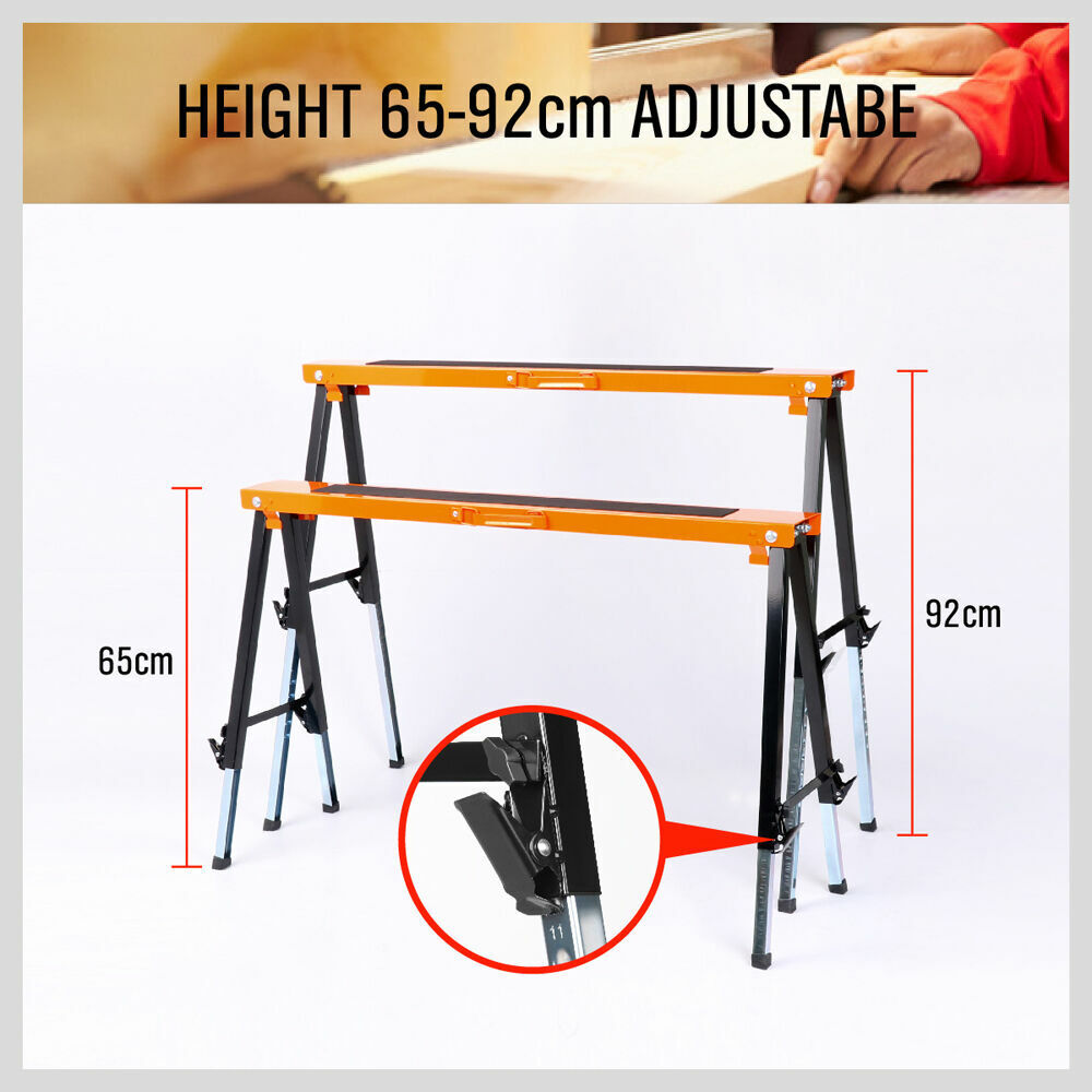 2Pc Mastercraft Sawhorse Metal Folding Non-slip Surface Saw Horse 120KG Capacity