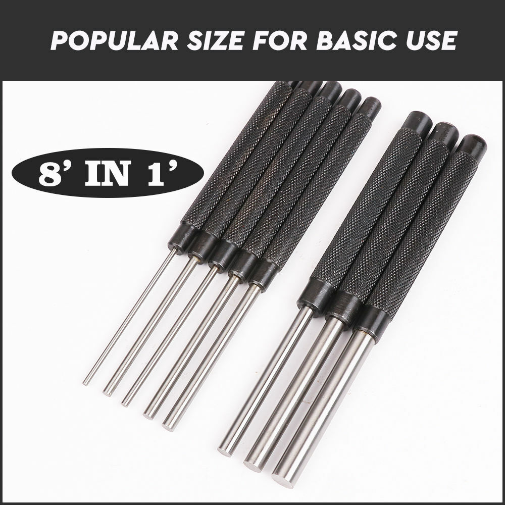 8Pc Heavy Duty Long Pin Punch Set 2.4 to 10mm Drift Roll Nail Steel Flat End New