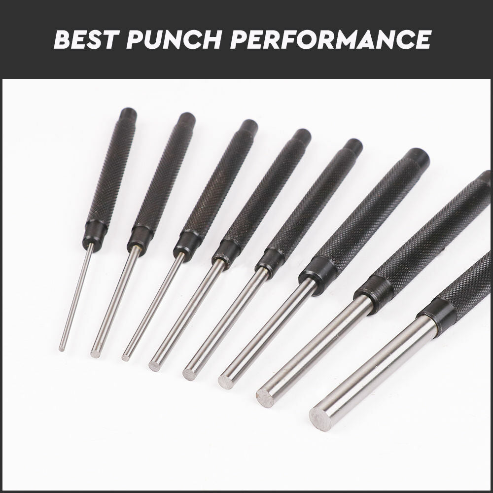 8Pc Heavy Duty Long Pin Punch Set 2.4 to 10mm Drift Roll Nail Steel Flat End New