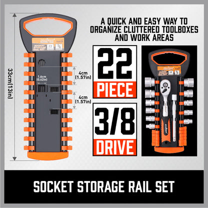 3Pc Socket Rails 66 Socket Holder Space Organiser Garage Rack 1/4" 3/8" 1/2"