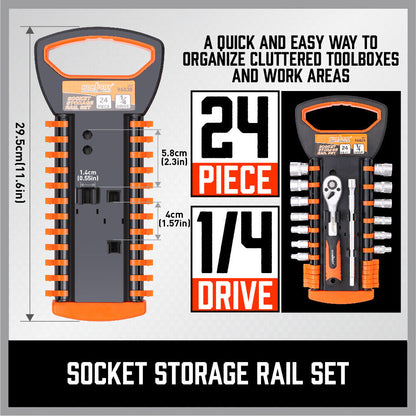 3Pc Socket Rails 66 Socket Holder Space Organiser Garage Rack 1/4" 3/8" 1/2"