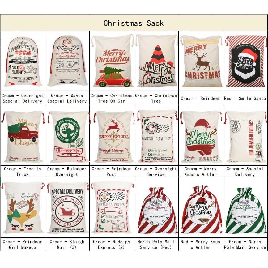 Large Christmas XMAS Hessian Santa Sack Stocking Bag Reindeer Children Gifts Bag, Cream - First Class Express