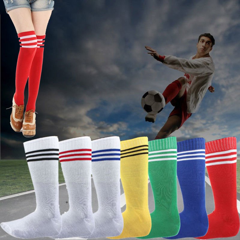 Mens Womens Sports Breathable Tube Long High Socks Knee Warm Casual Footy Soccer, Blue