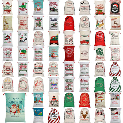 50x70cm Canvas Hessian Christmas Santa Sack Xmas Stocking Reindeer Kids Gift Bag, Cream - Overnight Service