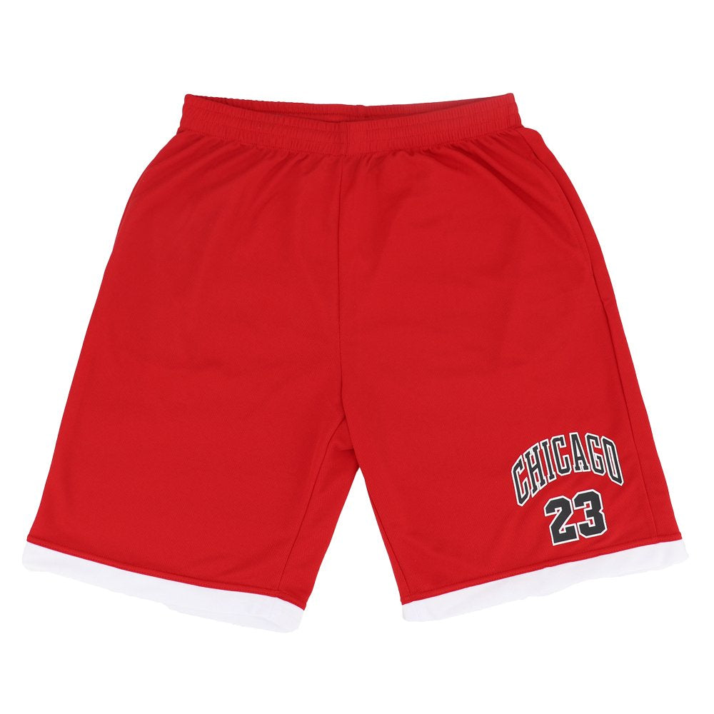 Men's Basketball Sports Shorts Gym Jogging Swim Board Boxing Sweat Casual Pants, Red - Chicago 23, L