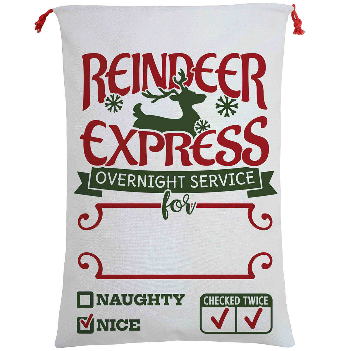 50x70cm Canvas Hessian Christmas Santa Sack Xmas Stocking Reindeer Kids Gift Bag, Cream - Reindeer Express (A)