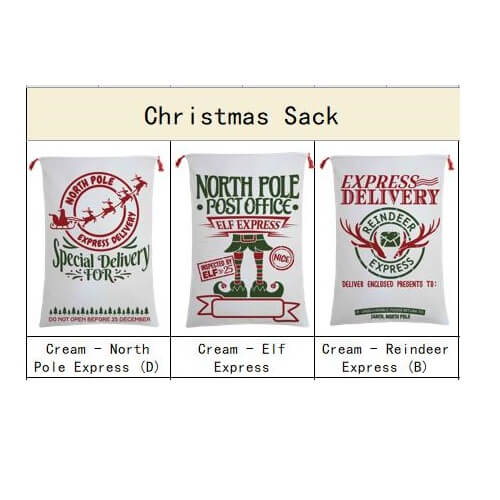 50x70cm Canvas Hessian Christmas Santa Sack Xmas Stocking Reindeer Kids Gift Bag, Cream - Reindeer Express (A)