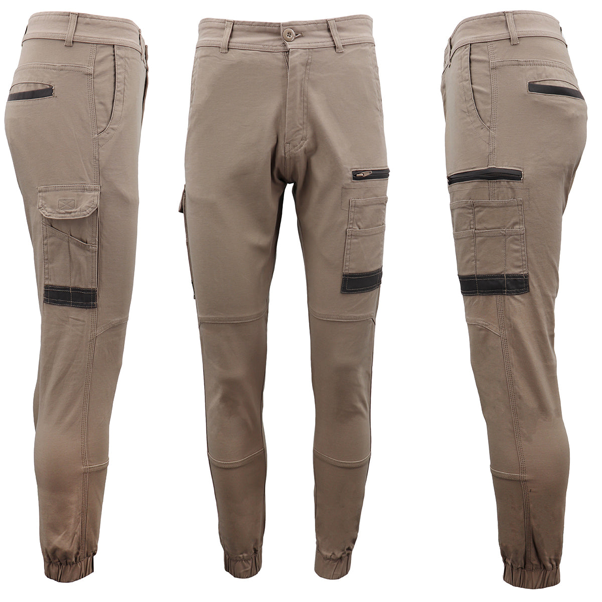 Men's Cargo Cotton Drill Work Pants UPF 50+ 13 Pockets Tradies Workwear Trousers, Khaki, 36