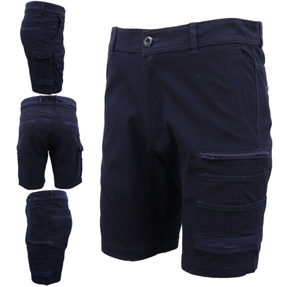 Mens Cargo Cotton Drill Work Shorts UPF 50+ 13 Pockets Tradies Workwear Trousers, Navy, 36