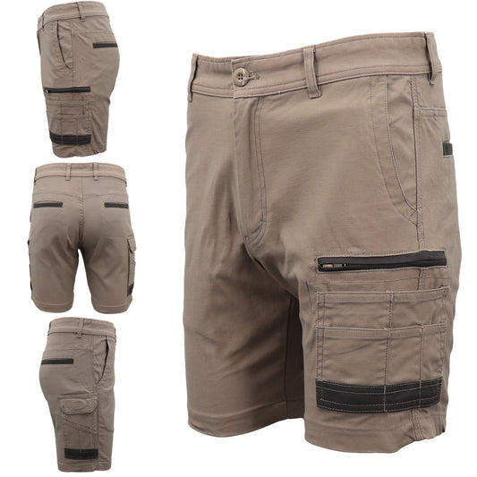 Mens Cargo Cotton Drill Work Shorts UPF 50+ 13 Pockets Tradies Workwear Trousers, Khaki, 32