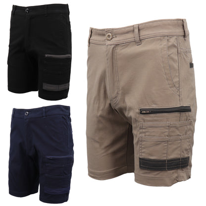 Mens Cargo Cotton Drill Work Shorts UPF 50+ 13 Pockets Tradies Workwear Trousers, Khaki, 36