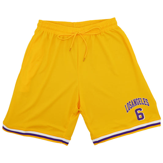 Men's Basketball Sports Shorts Gym Jogging Swim Board Boxing Sweat Casual Pants, Yellow - Los Angeles 6, S