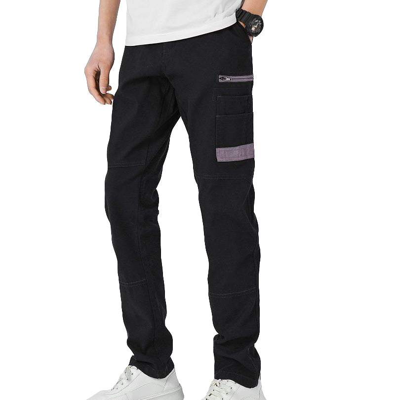 Men's Cotton Drill Cargo Work Pants UPF 50+ 13 Pockets Tradies Workwear Trousers, Black, 36