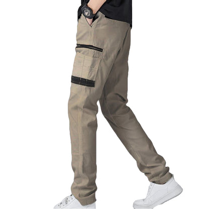 Men's Cotton Drill Cargo Work Pants UPF 50+ 13 Pockets Tradies Workwear Trousers, Khaki, 28