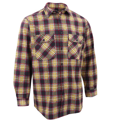 Men's 100% Cotton Flannelette Shirt Long Sleeve Plaid Check Flannel w Pockets, Golden Horizon Plaid, M