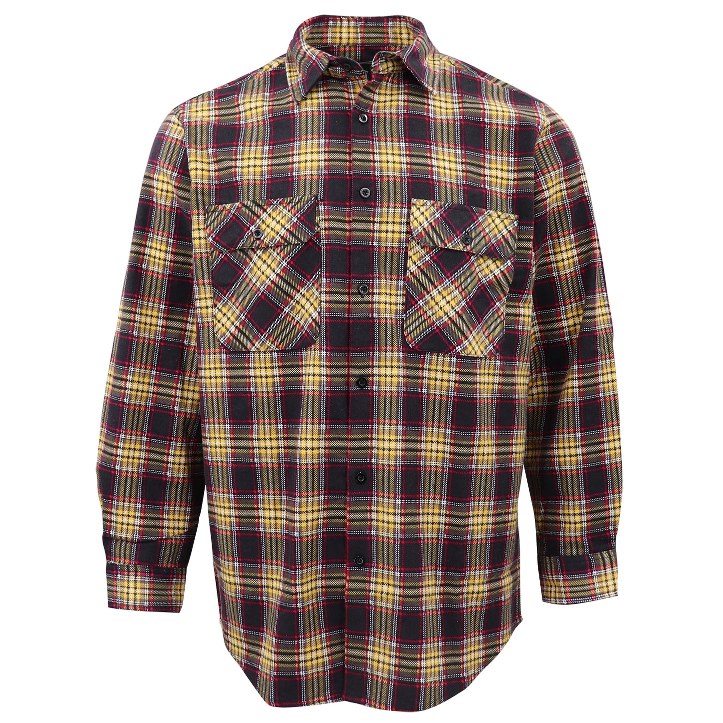 Men's 100% Cotton Flannelette Shirt Long Sleeve Plaid Check Flannel w Pockets, Golden Horizon Plaid, M