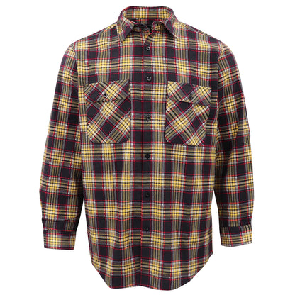 Men's 100% Cotton Flannelette Shirt Long Sleeve Plaid Check Flannel w Pockets, Golden Horizon Plaid, M