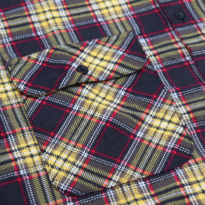 Men's 100% Cotton Flannelette Shirt Long Sleeve Plaid Check Flannel w Pockets, Golden Horizon Plaid, M