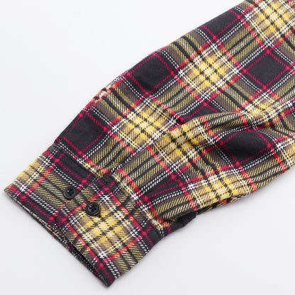 Men's 100% Cotton Flannelette Shirt Long Sleeve Plaid Check Flannel w Pockets, Golden Horizon Plaid, M