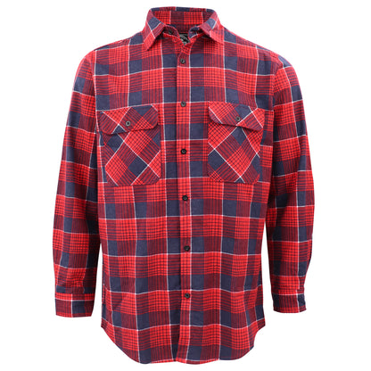 Men's 100% Cotton Flannelette Shirt Long Sleeve Plaid Check Flannel w Pockets, Crimson Tide Plaid, S