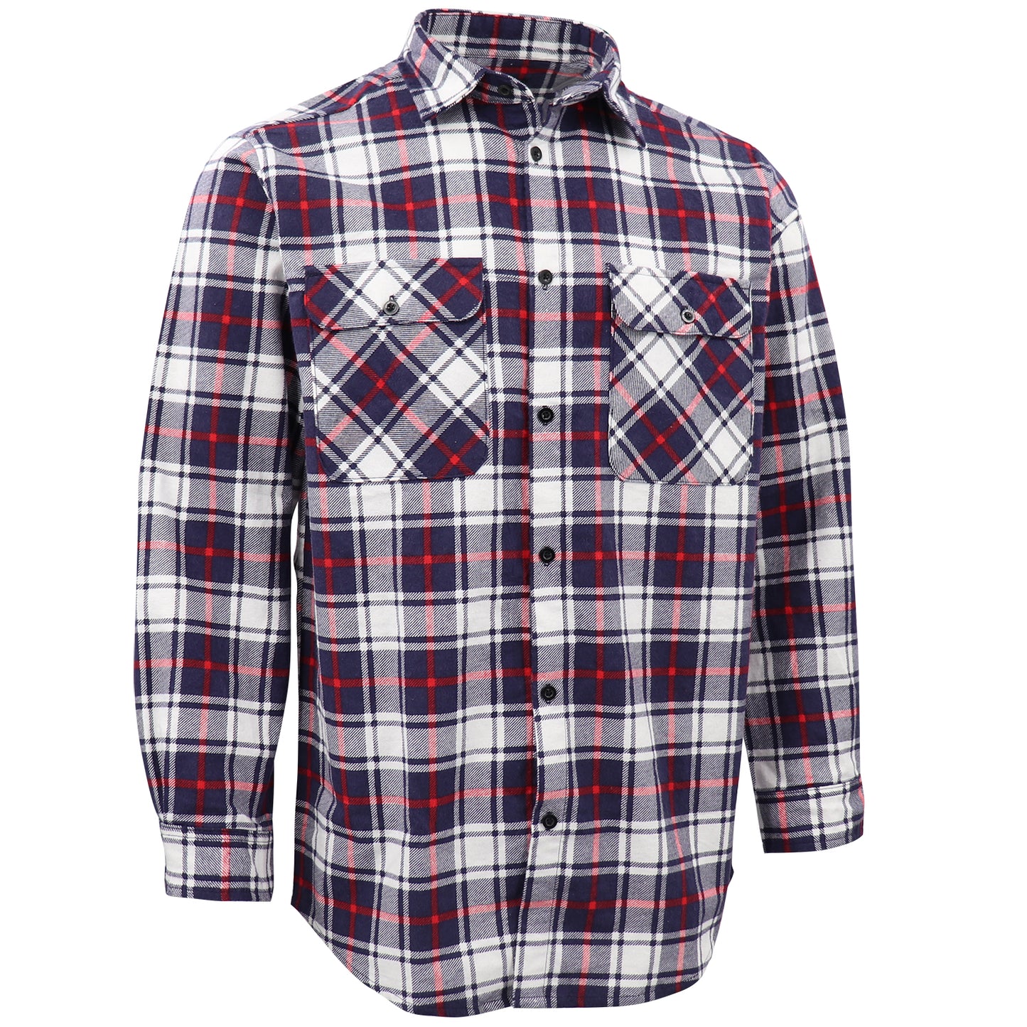 Men's 100% Cotton Flannelette Shirt Long Sleeve Plaid Check Flannel w Pockets, Snowfall Navy Plaid, XL