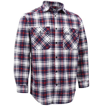 Men's 100% Cotton Flannelette Shirt Long Sleeve Plaid Check Flannel w Pockets, Snowfall Navy Plaid, XL
