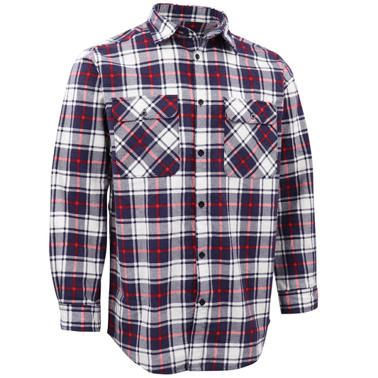 Men's 100% Cotton Flannelette Shirt Long Sleeve Plaid Check Flannel w Pockets, Snowfall Navy Plaid, XL