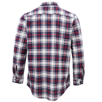Men's 100% Cotton Flannelette Shirt Long Sleeve Plaid Check Flannel w Pockets, Snowfall Navy Plaid, XL