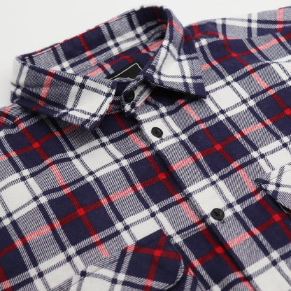 Men's 100% Cotton Flannelette Shirt Long Sleeve Plaid Check Flannel w Pockets, Snowfall Navy Plaid, XL