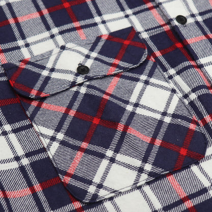 Men's 100% Cotton Flannelette Shirt Long Sleeve Plaid Check Flannel w Pockets, Snowfall Navy Plaid, XL