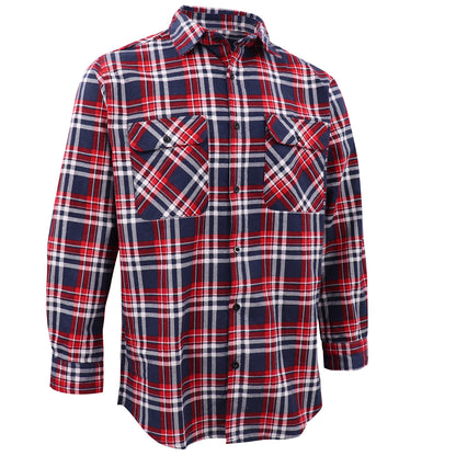 Men's 100% Cotton Flannelette Shirt Long Sleeve Plaid Check Flannel w Pockets, Heritage Red Plaid, M