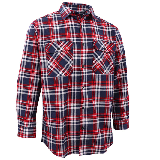 Men's 100% Cotton Flannelette Shirt Long Sleeve Plaid Check Flannel w Pockets, Heritage Red Plaid, M