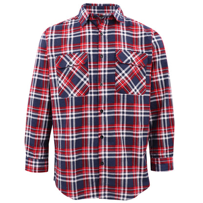 Men's 100% Cotton Flannelette Shirt Long Sleeve Plaid Check Flannel w Pockets, Heritage Red Plaid, M