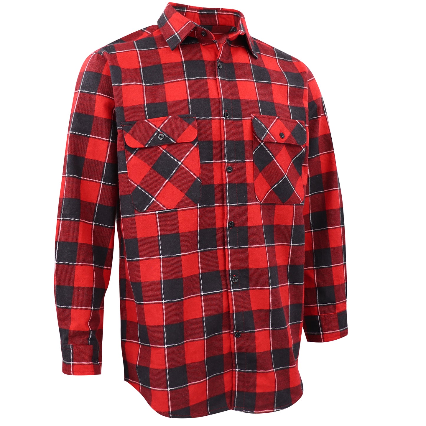 Men's 100% Cotton Flannelette Shirt Long Sleeve Plaid Check Flannel w Pockets, Lumberjack Red Buffalo Plaid, XL