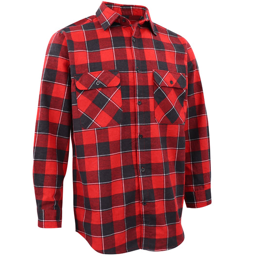 Men's 100% Cotton Flannelette Shirt Long Sleeve Plaid Check Flannel w Pockets, Lumberjack Red Buffalo Plaid, XL